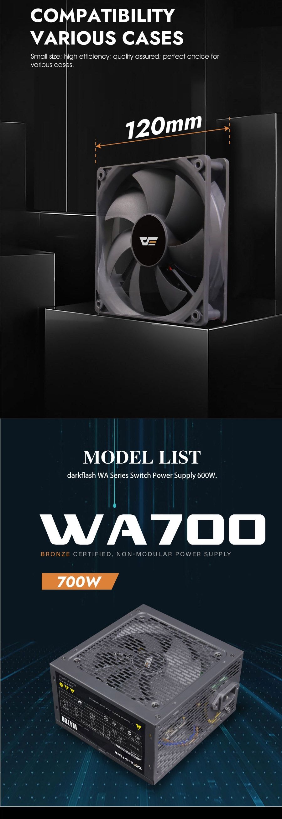 DarkFlash WA700 700W Non-Modular ATX Power Supply view 3