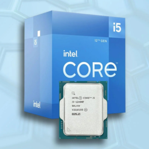 intel Core i5-12400F processor front view with specifications.