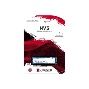 Kingston NV3 1TB NVMe SSD with PCIe 4.0 x4 interface, high-speed performance, and durable NAND flash technology for gaming and workstations.
