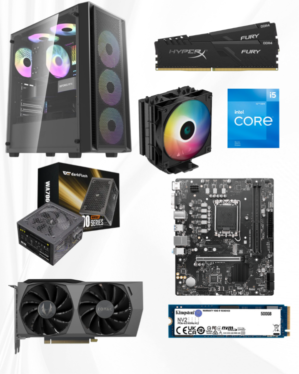 High-performance Gaming PC with Intel i5-12400F and RTX 3060 Ti, optimized for smooth gameplay and streaming.