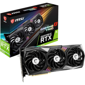 MSI GeForce RTX 3070 Gaming X Trio 8GB graphics card with triple-fan cooling and RGB lighting.