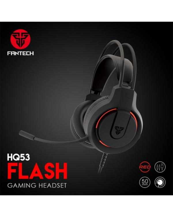 Fantech HQ53 FLASH Gaming Headset in black with red lighting and flexible microphone