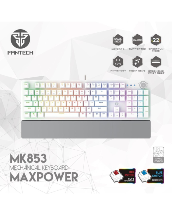 Fantech MK853 Maxpower RGB Mechanical Gaming Keyboard in white with RGB lighting