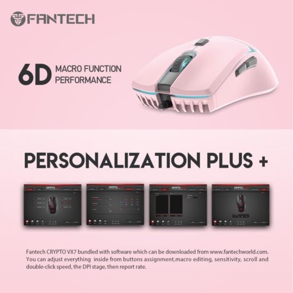 Fantech CRYPTO VX7 Pink Gaming Mouse – 8000 DPI RGB - Image 4
