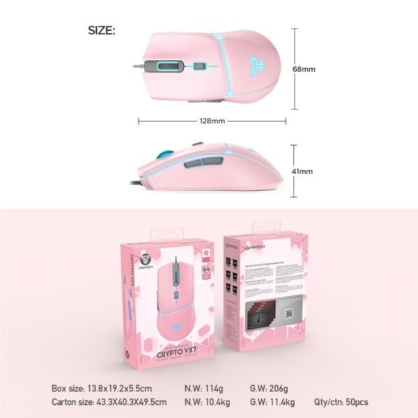 Fantech CRYPTO VX7 Pink Gaming Mouse – 8000 DPI RGB - Image 6
