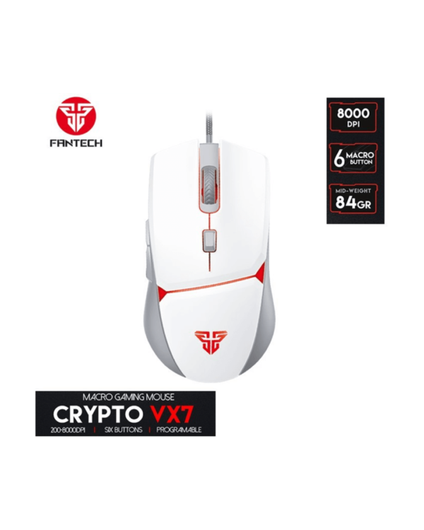 Fantech VX7 CRYPTO Gaming Mouse White RGB with 8,000 DPI and customizable RGB lighting