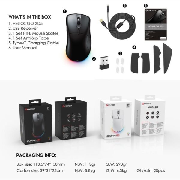 Fantech XD5 HELIOS GO Wireless Gaming Mouse – White - Image 3