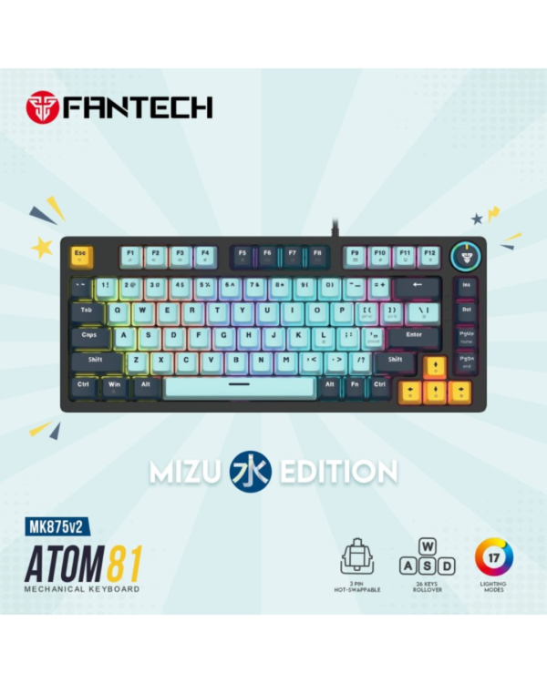 Fantech MK875V2 Mechanical Gaming Keyboard Navy Blue with RGB lighting and tenkeyless design